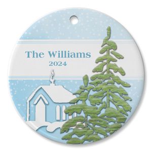 Round Custom Christmas Forest Ceramic Ornament  