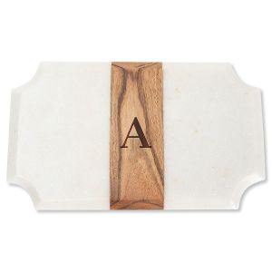 Monogrammed White Marble & Wood Bar Board
