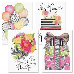 Striped Celebration Birthday Greeting Cards and Seals