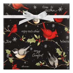 Birds on Black Jumbo Rolled Gift Wrap
