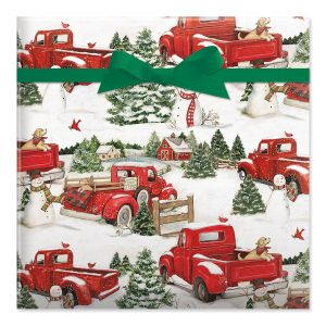 Red Truck & Snowmen Jumbo Rolled Gift Wrap