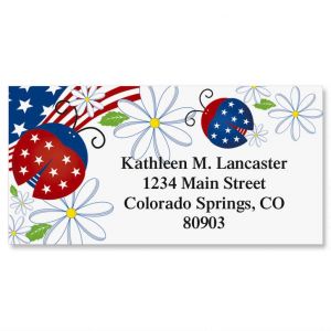 Patriotic Ladybug Border Return Address Labels