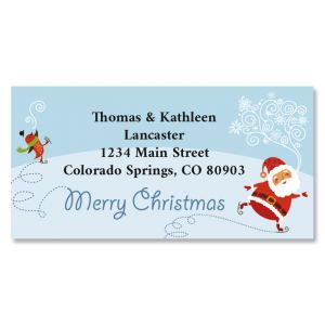 Ice Skating Santa Christmas Border Return Address Labels