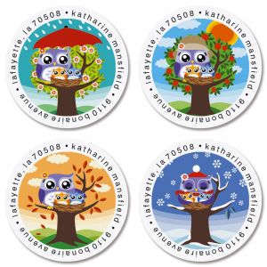 Owl Round Return Address Labels (4 Designs)