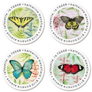 Papillon Round Return Address Labels (6 Designs)