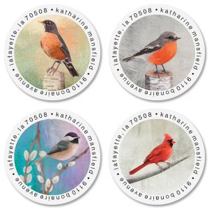 Birds Round Return Address Labels (4 Designs)