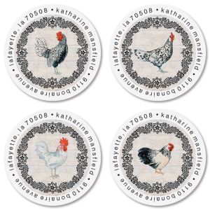 Chickens Round Return Address Labels (4 Designs)