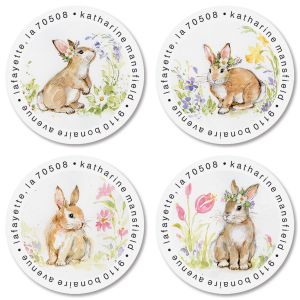 Brown Bunny Round Return Address Labels (4 Designs)