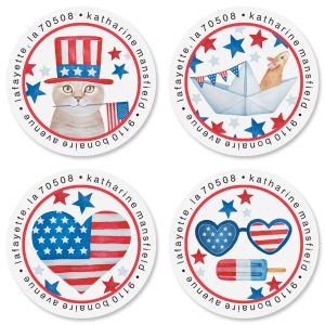 Patriotic Picnic Round Return Address Labels (4 Designs)