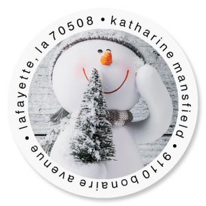 Cute Snowman Round Return Address Labels