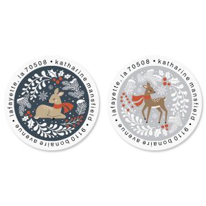 Winter Deer Round Return Address Labels (2 Designs)