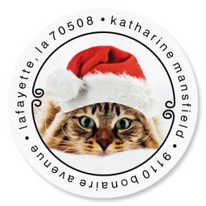 Cat Christmas Round Return Address Labels