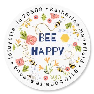 Bee Happy Round Return Address Labels