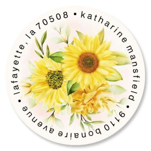 Beautiful Sunflower Round Return Address Labels