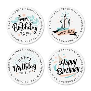 Birthday Bash Round Return Address Labels (6 Designs)