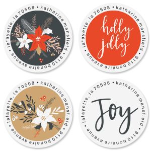 Holly Jolly Round Return Address Labels (4 Designs)