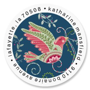 Leafy Bird Round Return Address Labels