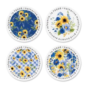 Sunflower Blues Round Return Address Labels (4 Designs)