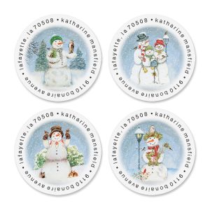 Snow People Round Return Address Labels (4 Designs)