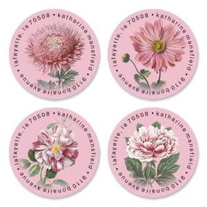 Pink Petals Round Return Address Labels (4 Designs)