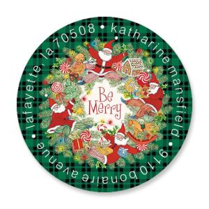 Leaping Santas Round Return Address Labels
