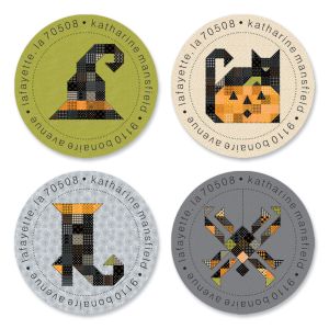 Patchwork Pumpkin Round Return Address Labels (6 Designs)