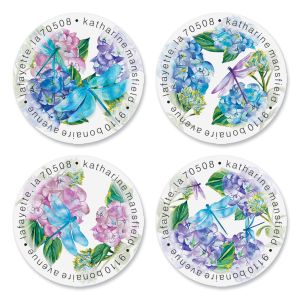 Dragonfly Flight Round Return Address Labels (4 Designs)