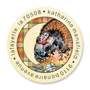 Plaid Turkey Round Return Address Labels