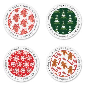 Holiday Motifs Round Return Address Labels (4 Designs)