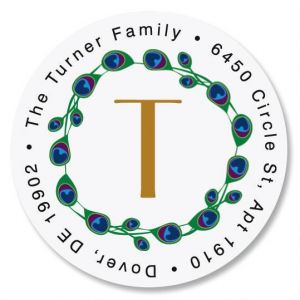 Peacock Luster Initial  Round Return Address Labels