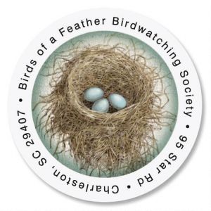 Blue Nest Round Address Label