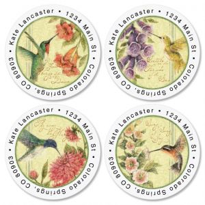 Hummingbird Round Return Address Labels  (4 Designs)