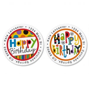 Happy Birthday Round Return Address Labels  (2 Designs)