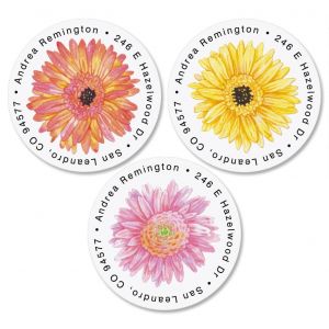 Gerbera Daisy Round Return Address Labels  (3 Designs)