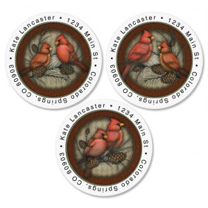 Red Cardinals Round Address Labels  (3 Designs)