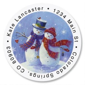 Snowy Snuggles Round Address Labels
