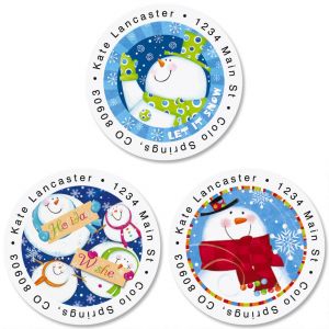 Snowman Wishes Round Address Labels  (3 Designs)