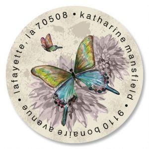Vintage Butterfly Round Address Labels