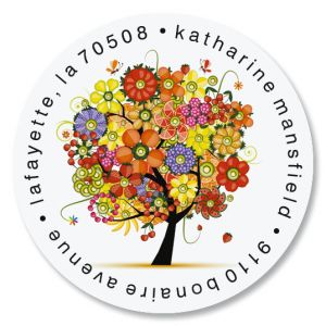 Blooming Tree Round Address Labels
