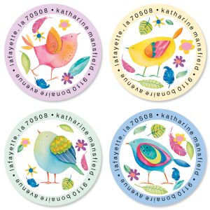 Cheerful Chirping Round Return Address Labels (4 Designs)
