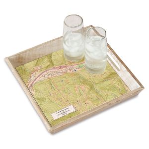 Classic Map Personalized Serving Tray in Natural Wood