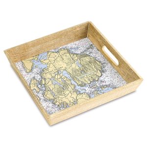 Nautical Chart Personalized Serving Tray in Natural Wood