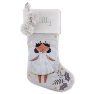 Personalized Embroidered Black Hair Angel Stocking by Stephen Joseph®