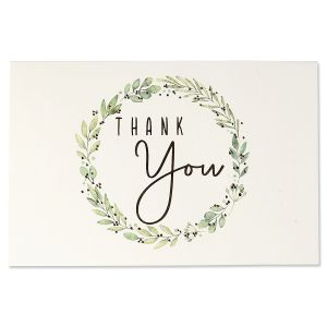 Sage Wreath Deluxe Foil Thank You Note Cards