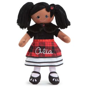 Custom African American Rag Doll in Plaid Dress