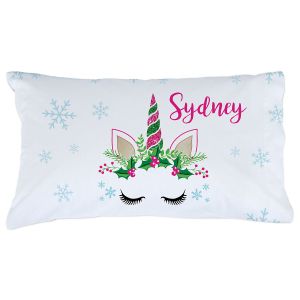 Personalized Christmas Unicorn Pillowcase