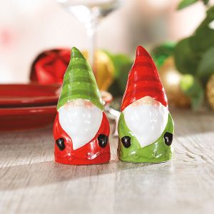 Whimsical Christmas Gnome Ceramic Salt & Pepper Shaker Set