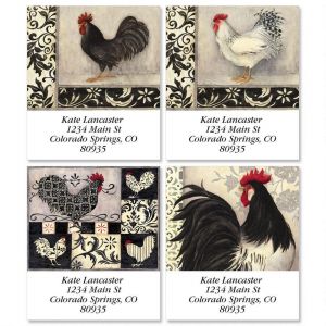Black and White Roosters Select Return Address Labels  (4 Designs)