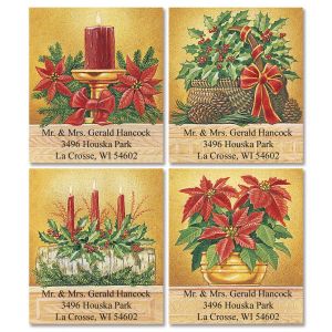 Holly & Poinsettias Select Return Address Labels   (4 Designs)