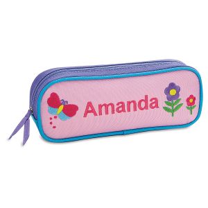 Butterfly and Flowers Custom Embroidered Pencil Case